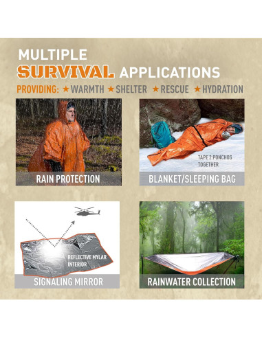 Poncho de Supervivencia Monterra Mylar Impermeable 2 Pcs