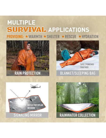 Poncho de Supervivencia Monterra Mylar Impermeable 2 Pcs