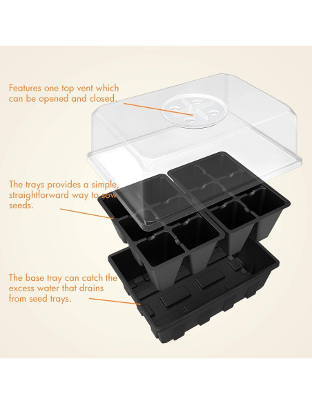 Bandeja de Inicio de Semillas Gardzen 3 Paquete con Tapa Ventilada