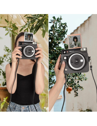 Funda Protectora de Cuero PU para Fujifilm Instax SQ40 - Negra