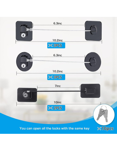 Cerraduras de Refrigerador Hotop 8 Piezas con 10 Llaves
