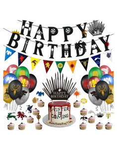 Decoración de Fiesta GOT 63PCS - Banner, Globos y Toppers