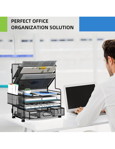 Organizador de Escritorio MINDEPOT 4 Niveles + Cajón Negro