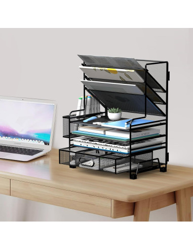 Organizador de Escritorio MINDEPOT 4 Niveles + Cajón Negro