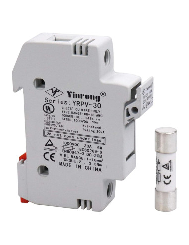 Soporte de Fusible Solar ZOOKOTO 10A 1000V Riel DIN 1 Polo