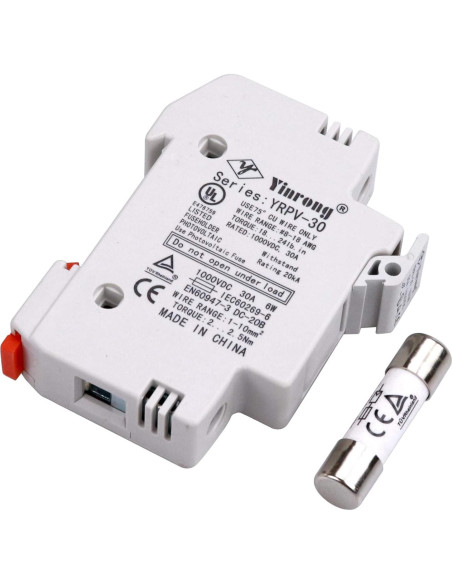 Soporte de Fusible Solar ZOOKOTO 10A 1000V Riel DIN 1 Polo