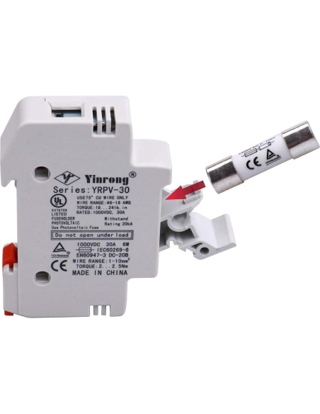 Soporte de Fusible Solar ZOOKOTO 10A 1000V Riel DIN 1 Polo