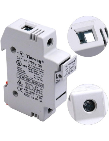 Soporte de Fusible Solar ZOOKOTO 10A 1000V Riel DIN 1 Polo