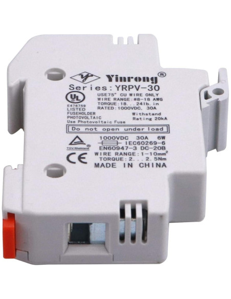 Soporte de Fusible Solar ZOOKOTO 10A 1000V Riel DIN 1 Polo