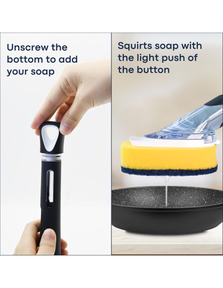 Juego de cepillo para platos RIMAY con dispensador de jabón y 2 recambios Juego de cepillo para platos RIMAY con dispensador de jabón y 2 recambios