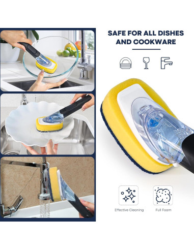 Juego de cepillo para platos RIMAY con dispensador de jabón y 2 recambios