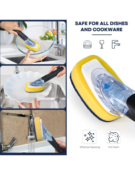 Juego de cepillo para platos RIMAY con dispensador de jabón y 2 recambios Juego de cepillo para platos RIMAY con dispensador de jabón y 2 recambios