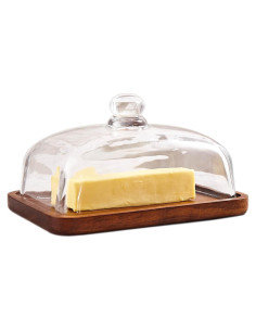 Plato para Mantequilla con Tapa de Vidrio XTTAP 18cm Acacia