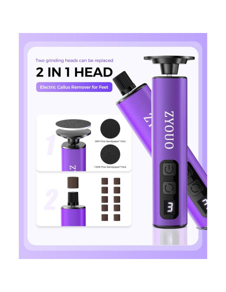 Removedor de Callos Eléctrico ZYOUO FR10, 1800mAh, 9 Velocidades
