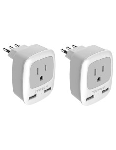 Adaptador de corriente TESSAN tipo L para Italia y Chile, 2 puertos USB