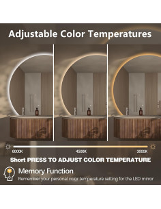 Espejo LED Niccy Media Luna 71.12 cm Anti-Niebla y A Prueba de Roturas 2