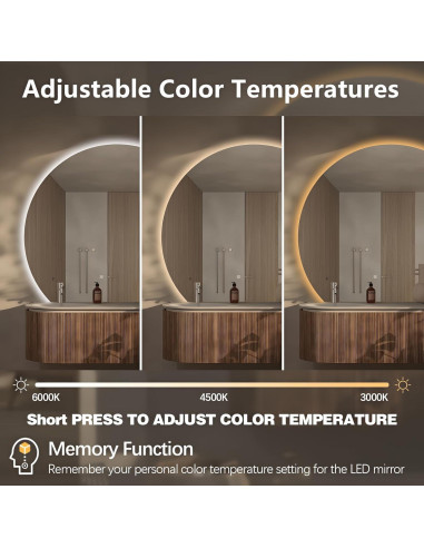 Espejo LED Niccy Media Luna 71.12 cm Anti-Niebla y A Prueba de Roturas