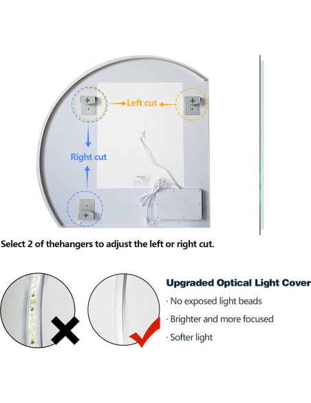 Espejo LED Niccy Media Luna 71.12 cm Anti-Niebla y A Prueba de Roturas