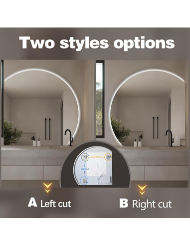 Espejo LED Niccy Media Luna 71.12 cm Anti-Niebla y A Prueba de Roturas