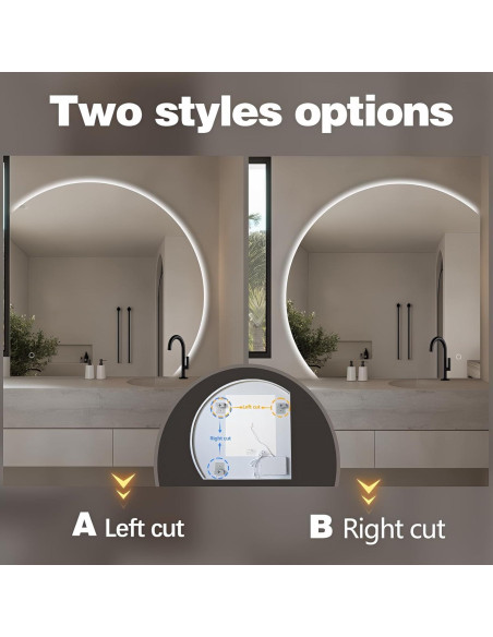 Espejo LED Niccy Media Luna 71.12 cm Anti-Niebla y A Prueba de Roturas