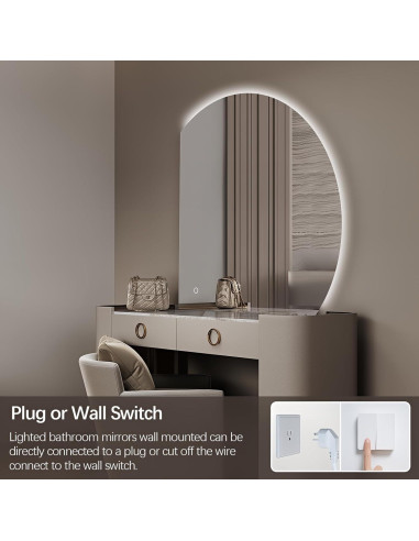 Espejo LED Niccy Media Luna 71.12 cm Anti-Niebla y A Prueba de Roturas