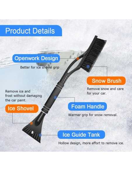 Cepillo de Nieve y Raspador de Hielo CHRYMUM 64cm 2 en 1