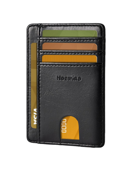 Billetera Slim Hoewina para Hombres con Bloqueo RFID - Negro