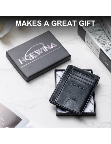 Billetera Slim Hoewina para Hombres con Bloqueo RFID - Negro