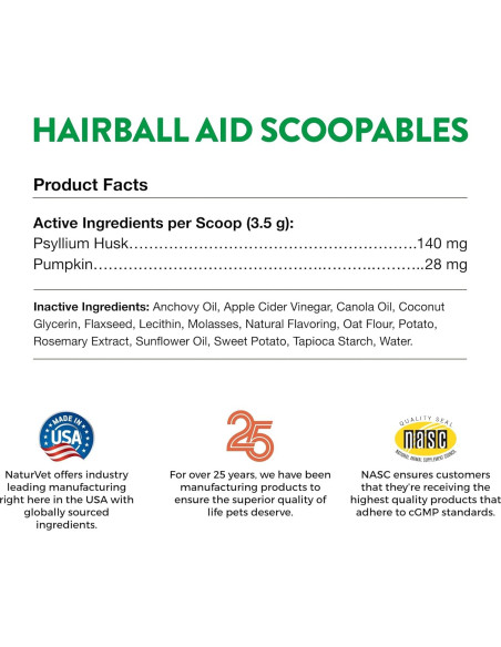 NaturVet Scoopables Suplemento para Gatos 155.9g - Previene Bolas de Pelo