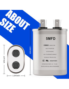 Capacitor de AC 5 uF CBB65 FIERRE SHANG 370/440 VAC Ovalado 2