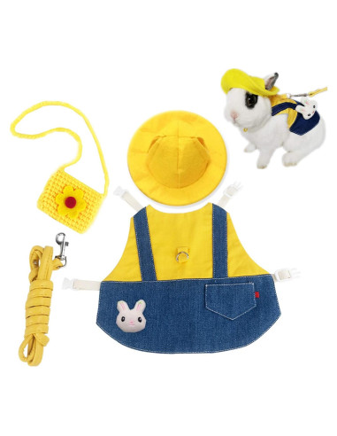 Ropa para Conejos Kcjuoam con Arnés y Correa - Denim Amarillo