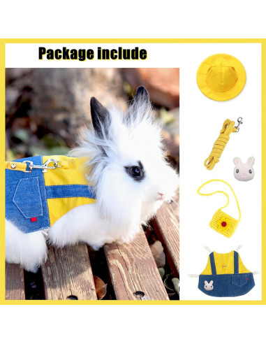 Ropa para Conejos Kcjuoam con Arnés y Correa - Denim Amarillo