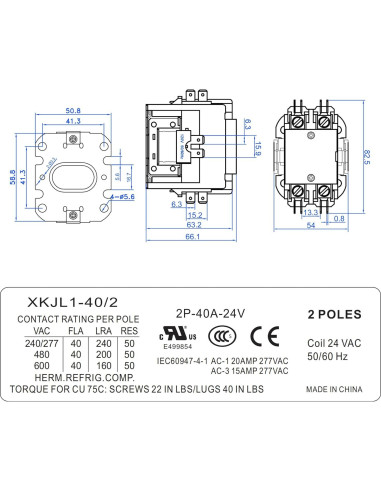 Contacto de Aire Acondicionado Dreyoo 24V 40A 2 Polos