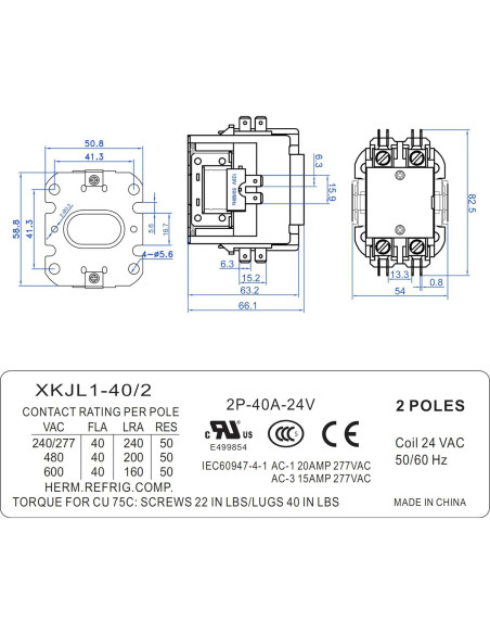 Contacto de Aire Acondicionado Dreyoo 24V 40A 2 Polos