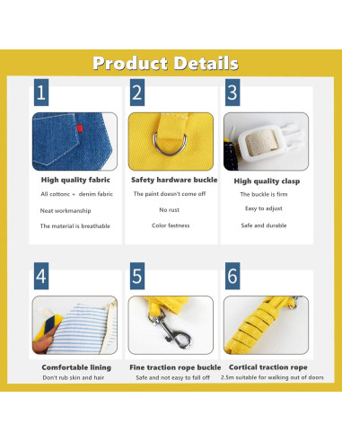 Ropa para Conejos Kcjuoam con Arnés y Correa - Denim Amarillo