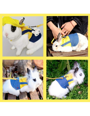 Ropa para Conejos Kcjuoam con Arnés y Correa - Denim Amarillo