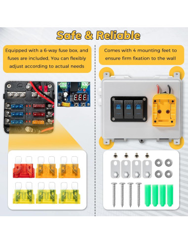 Caja de Distribución de Energía Zelvoro para Batería DeWalt 20V