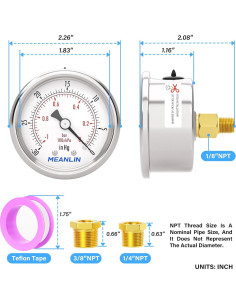 Manómetro de Vacío MEANLIN 1/8" NPT 2" Acero Inoxidable 2