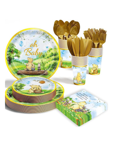 Set de Fiesta Winnie Bear 175 Pcs para Baby Shower y Cumpleaños