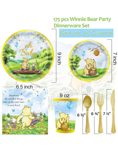 Set de Fiesta Winnie Bear 175 Pcs para Baby Shower y Cumpleaños 2