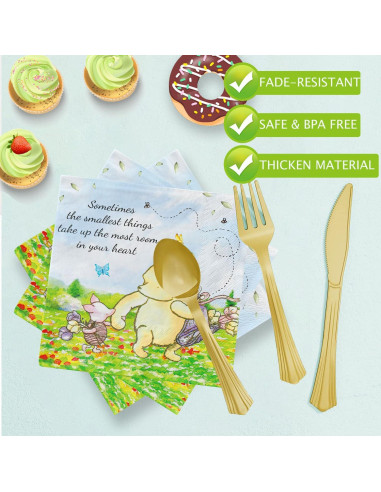 Set de Fiesta Winnie Bear 175 Pcs para Baby Shower y Cumpleaños