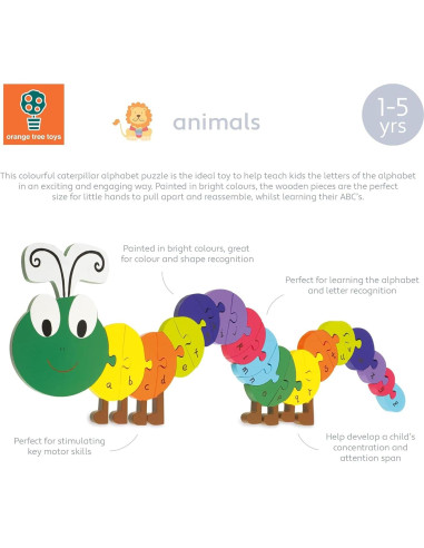 Rompecabezas de Alfabeto de Madera Orange Tree - Oruga