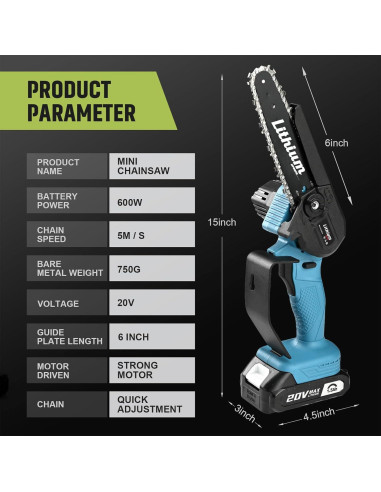 Sierra de Cadena Mini Inalámbrica Fostex 6" 600W Batería Doble