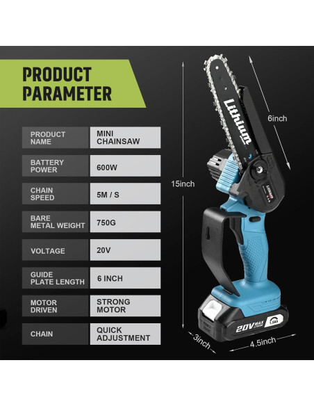 Sierra de Cadena Mini Inalámbrica Fostex 6" 600W Batería Doble
