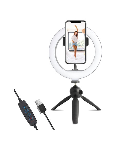 Anillo de Luz Selfie 20 cm iWorld con Soporte y Trípode Anillo de Luz Selfie 20 cm iWorld con Soporte y Trípode