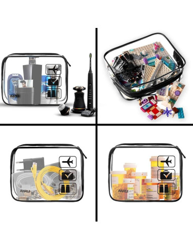 Bolsas de Maquillaje ANRUI Transparentes Aprobadas por TSA 3 Pack