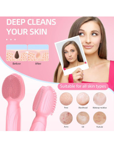 Cepillo Facial de Limpieza TOPQIAO Rosa Impermeable Recargable 2