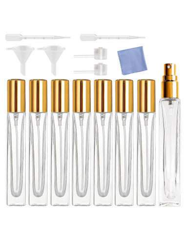 8 Botellas de Spray de Vidrio AGENIZ 10ml Reutilizables Oro