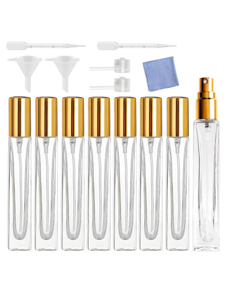 8 Botellas de Spray de Vidrio AGENIZ 10ml Reutilizables Oro