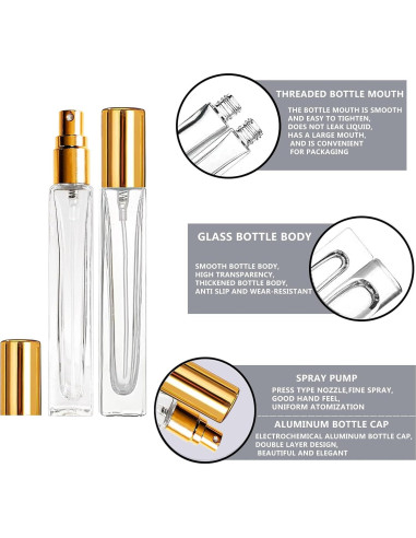 8 Botellas de Spray de Vidrio AGENIZ 10ml Reutilizables Oro